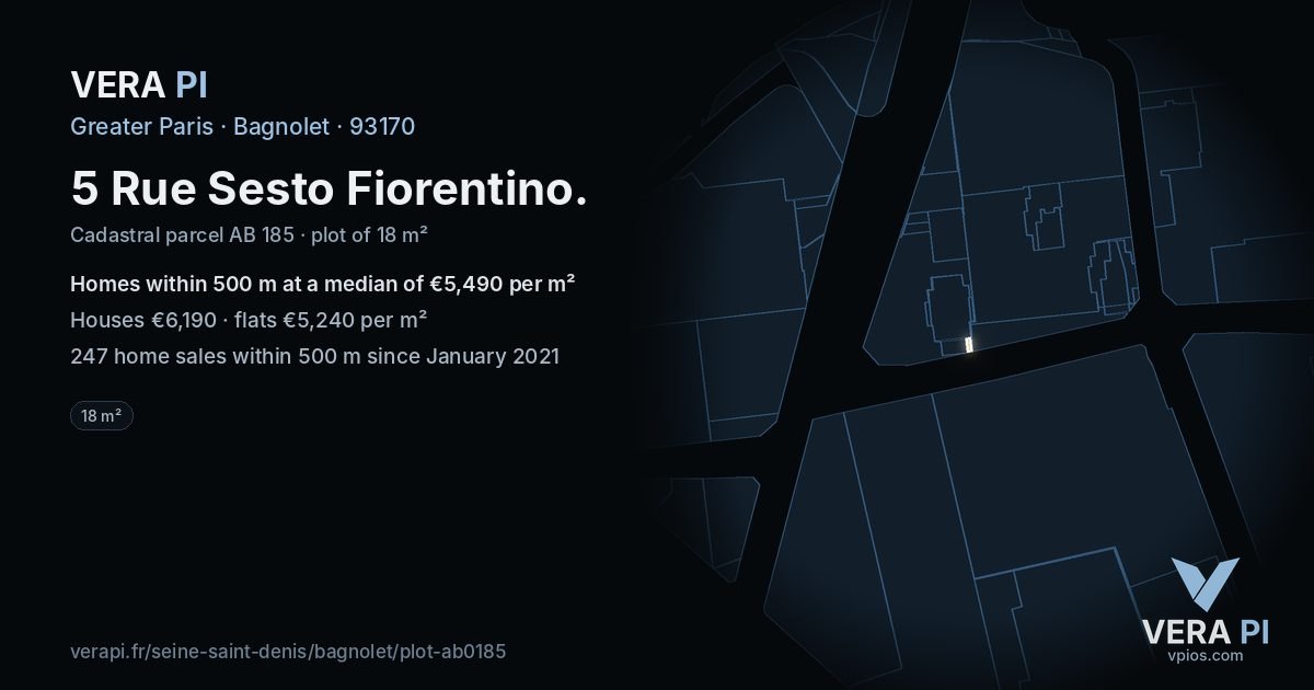 5 Rue Sesto Fiorentino, Bagnolet at night – the plot lit, the parcels around coloured by the prices near them