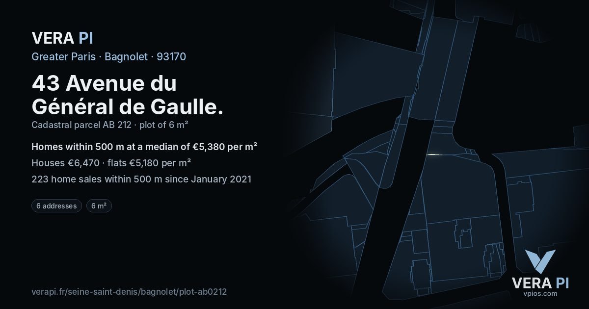 43 Avenue du Général de Gaulle, Bagnolet at night – the plot lit, the parcels around coloured by the prices near them