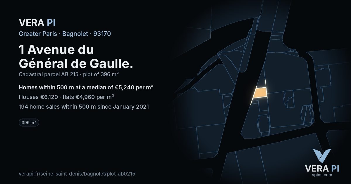 1 Avenue du Général de Gaulle, Bagnolet at night – the plot lit, the parcels around coloured by the prices near them
