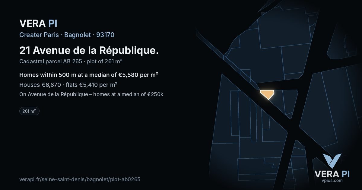 21 Avenue de la République, Bagnolet at night – the plot lit, the parcels around coloured by the prices near them