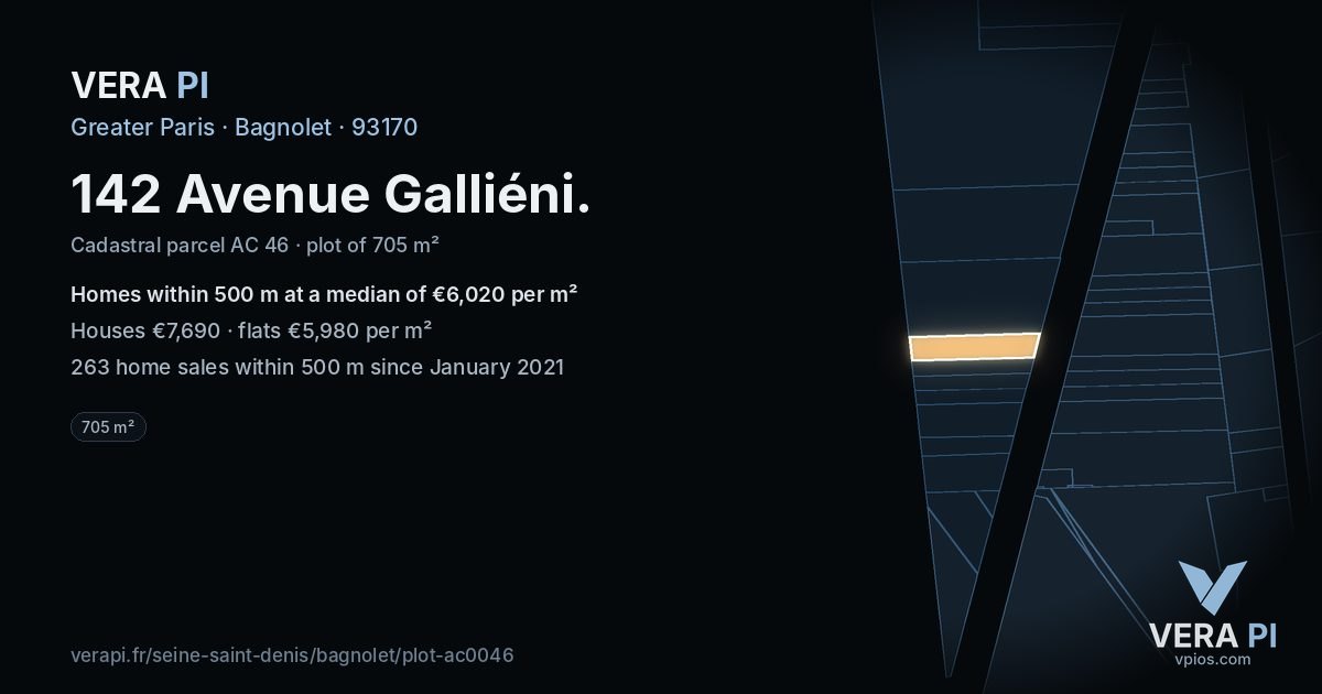 142 Avenue Galliéni, Bagnolet at night – the plot lit, the parcels around coloured by the prices near them