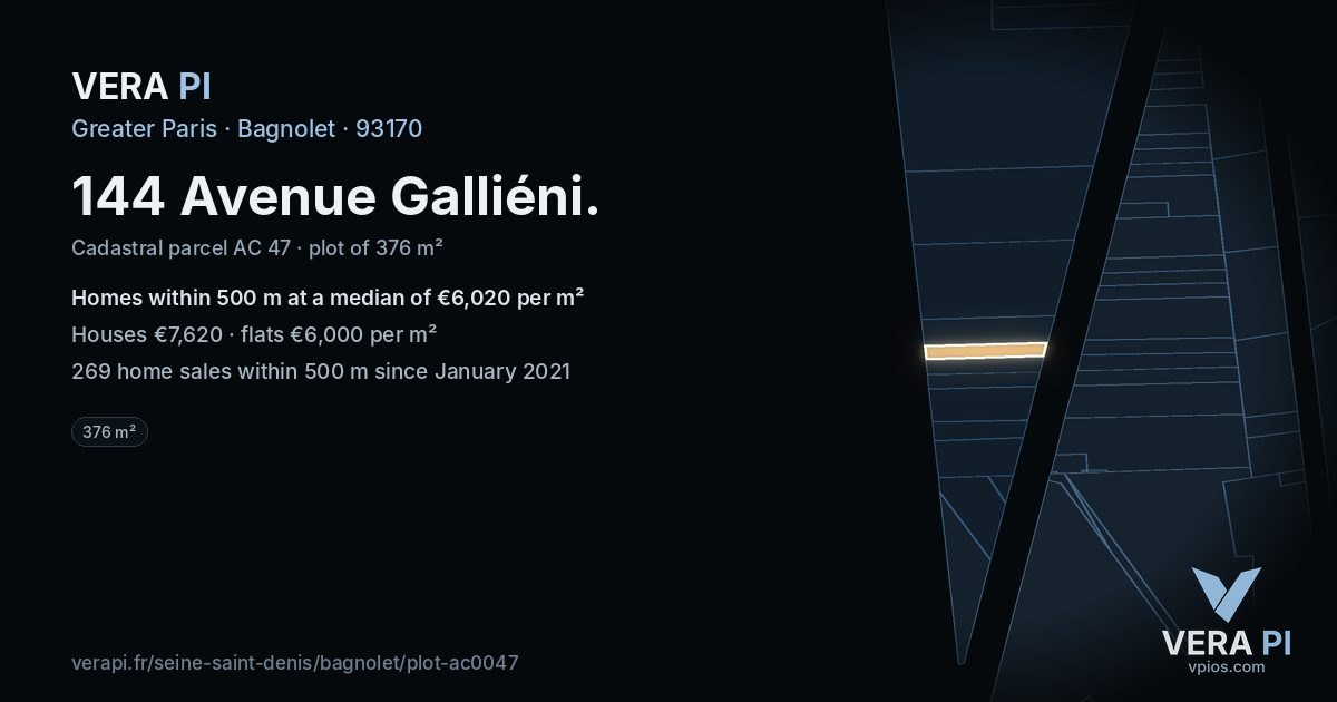 144 Avenue Galliéni, Bagnolet at night – the plot lit, the parcels around coloured by the prices near them