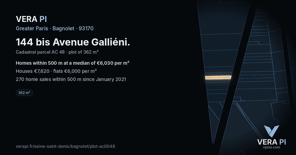 144 bis Avenue Galliéni, Bagnolet at night – the plot lit, the parcels around coloured by the prices near them