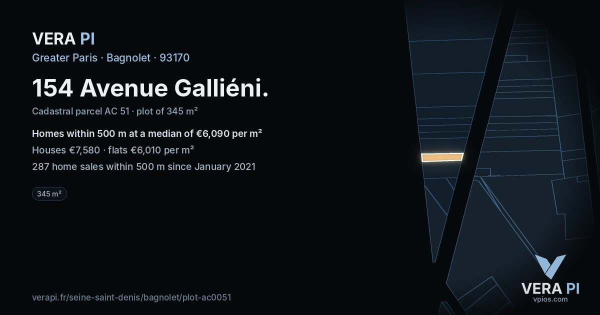 154 Avenue Galliéni, Bagnolet at night – the plot lit, the parcels around coloured by the prices near them