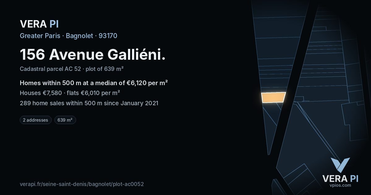 156 Avenue Galliéni, Bagnolet at night – the plot lit, the parcels around coloured by the prices near them