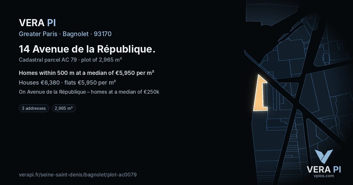 14 Avenue de la République, Bagnolet at night – the plot lit, the parcels around coloured by the prices near them