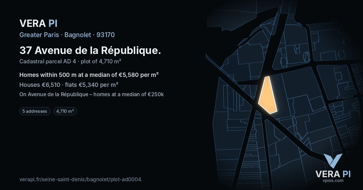 37 Avenue de la République, Bagnolet at night – the plot lit, the parcels around coloured by the prices near them