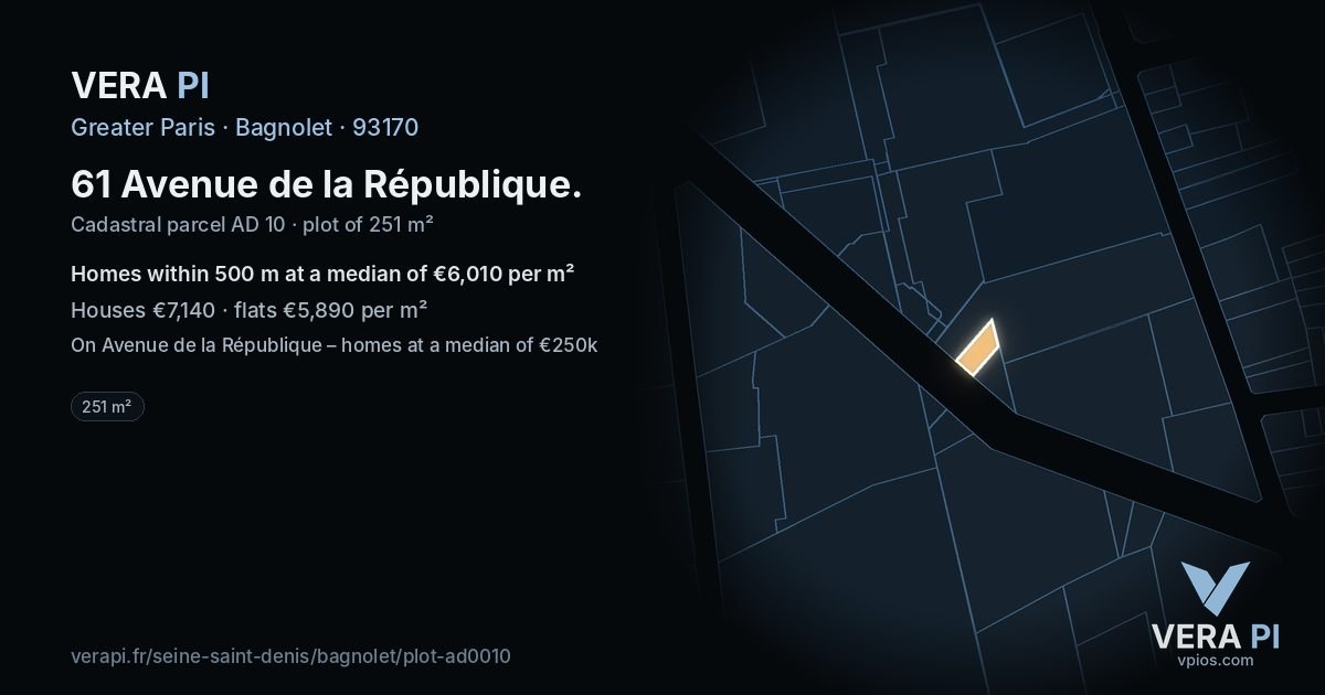 61 Avenue de la République, Bagnolet at night – the plot lit, the parcels around coloured by the prices near them