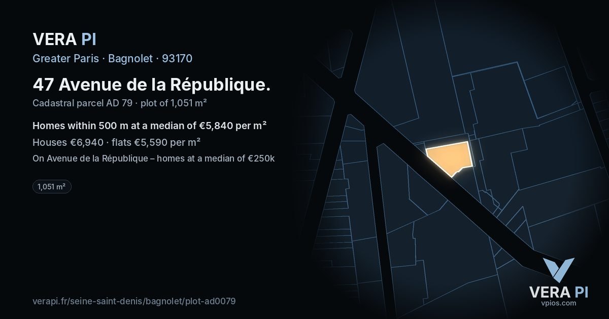 47 Avenue de la République, Bagnolet at night – the plot lit, the parcels around coloured by the prices near them
