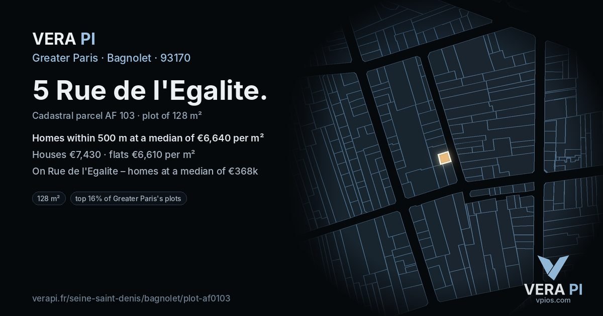 5 Rue de l'Egalite, Bagnolet at night – the plot lit, the parcels around coloured by the prices near them