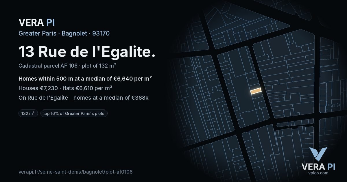 13 Rue de l'Egalite, Bagnolet at night – the plot lit, the parcels around coloured by the prices near them