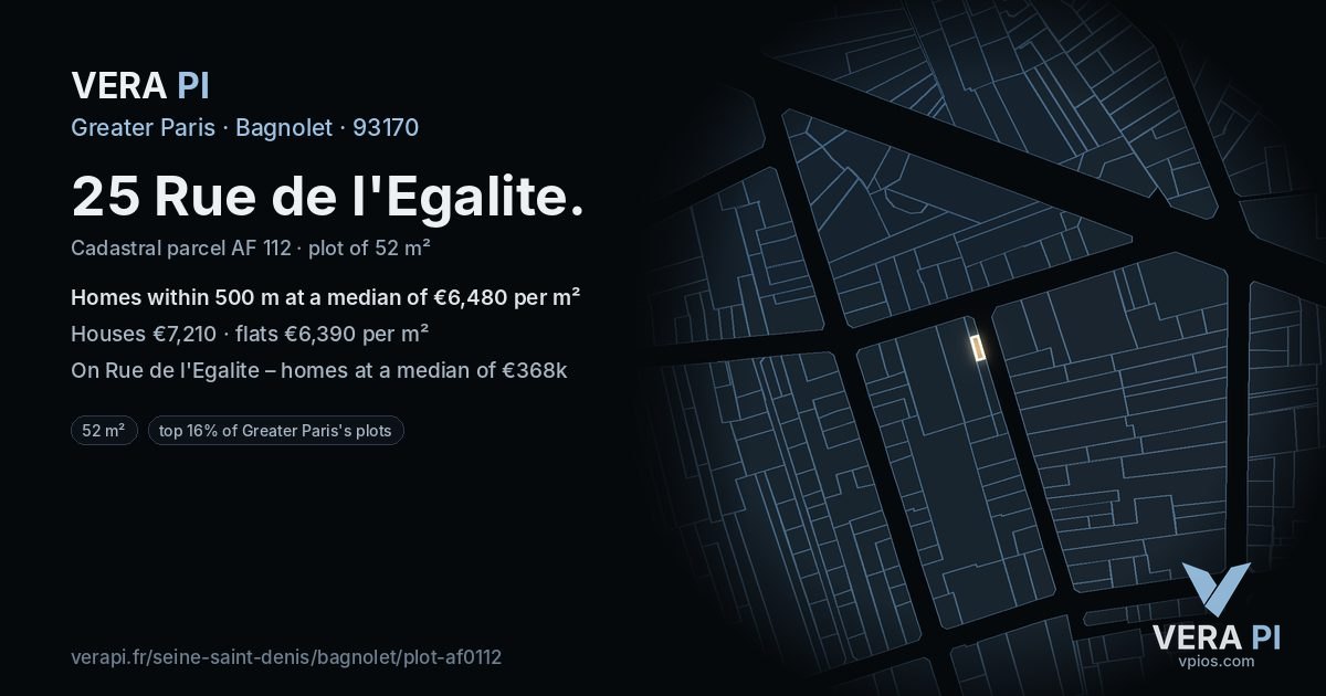 25 Rue de l'Egalite, Bagnolet at night – the plot lit, the parcels around coloured by the prices near them