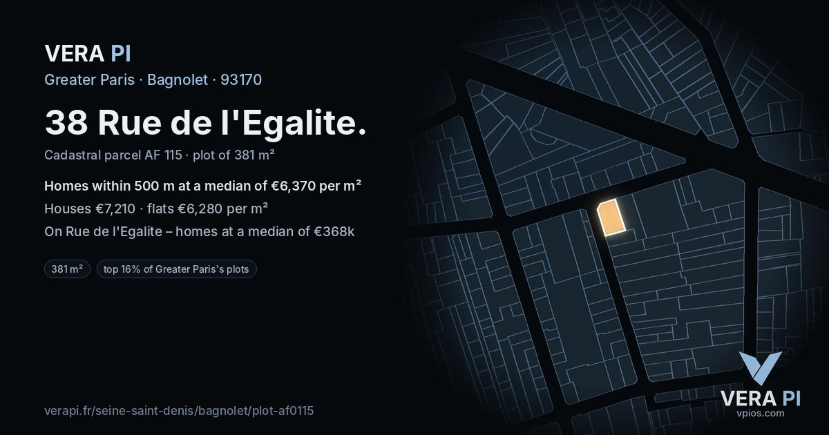 38 Rue de l'Egalite, Bagnolet at night – the plot lit, the parcels around coloured by the prices near them
