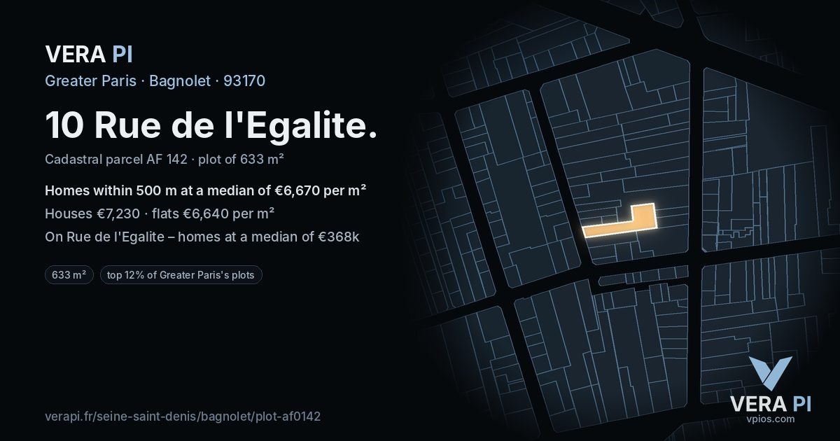 10 Rue de l'Egalite, Bagnolet at night – the plot lit, the parcels around coloured by the prices near them
