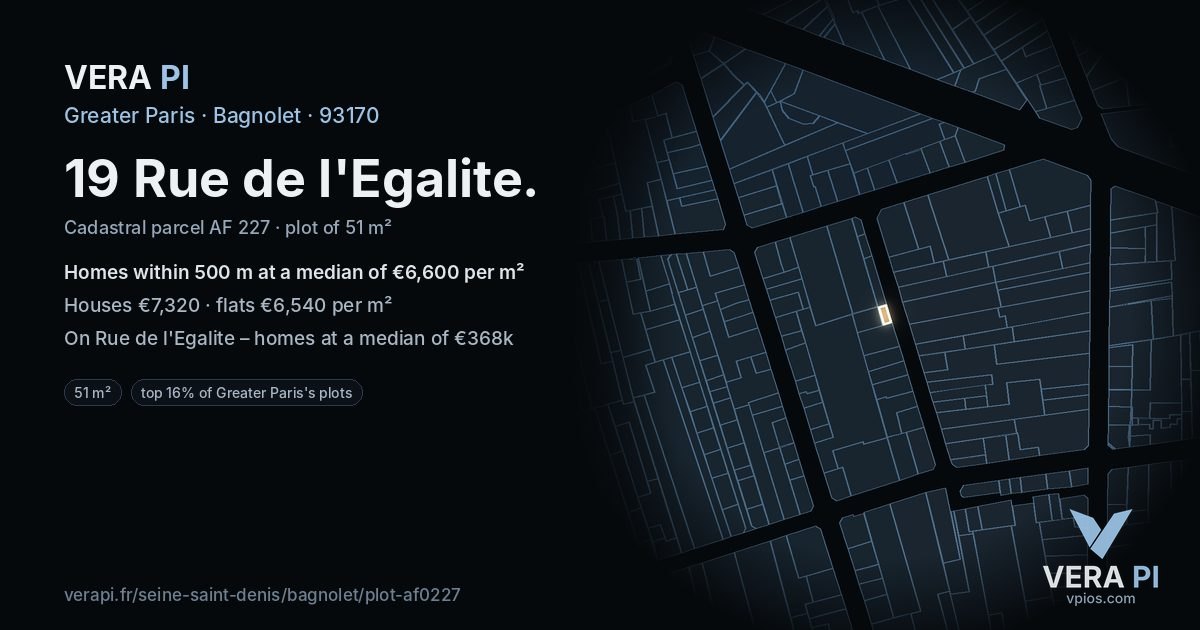 19 Rue de l'Egalite, Bagnolet at night – the plot lit, the parcels around coloured by the prices near them
