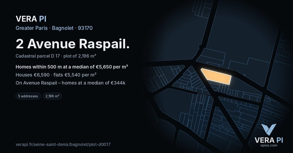 2 Avenue Raspail, Bagnolet at night – the plot lit, the parcels around coloured by the prices near them