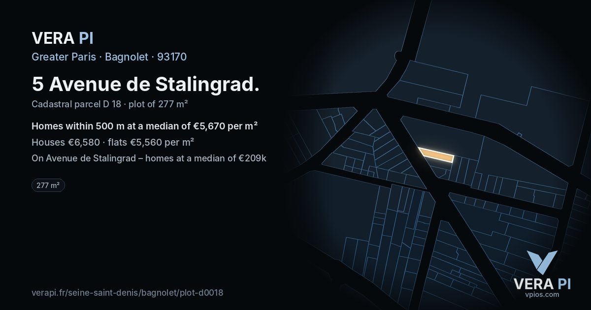 5 Avenue de Stalingrad, Bagnolet at night – the plot lit, the parcels around coloured by the prices near them