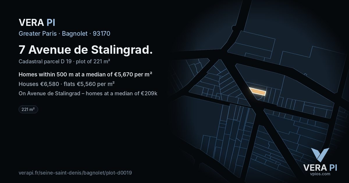 7 Avenue de Stalingrad, Bagnolet at night – the plot lit, the parcels around coloured by the prices near them