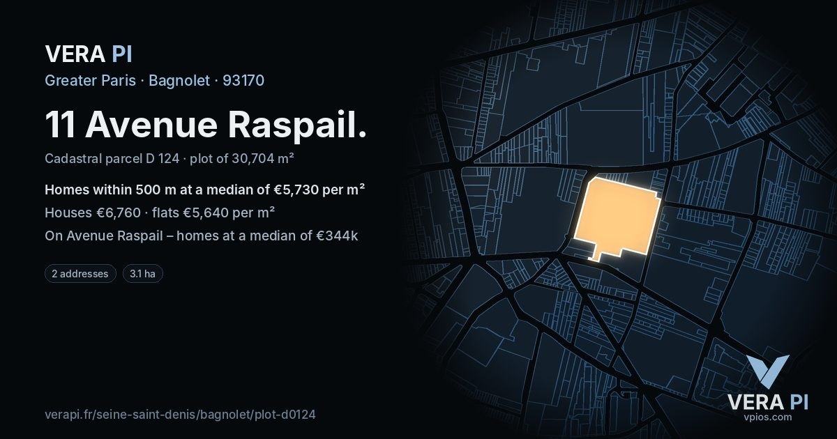 11 Avenue Raspail, Bagnolet at night – the plot lit, the parcels around coloured by the prices near them
