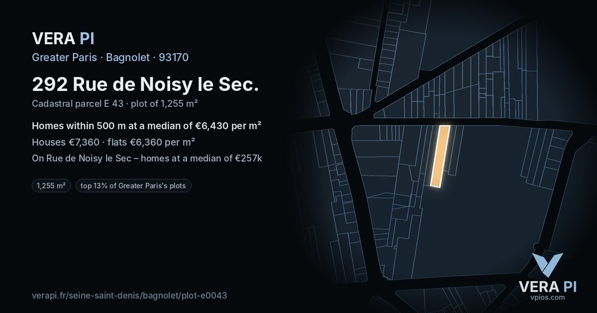 292 Rue de Noisy le Sec, Bagnolet at night – the plot lit, the parcels around coloured by the prices near them