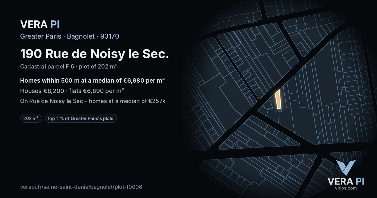 190 Rue de Noisy le Sec, Bagnolet at night – the plot lit, the parcels around coloured by the prices near them