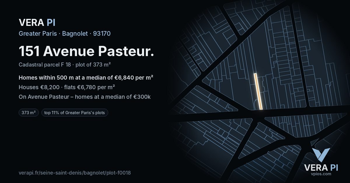 151 Avenue Pasteur, Bagnolet at night – the plot lit, the parcels around coloured by the prices near them