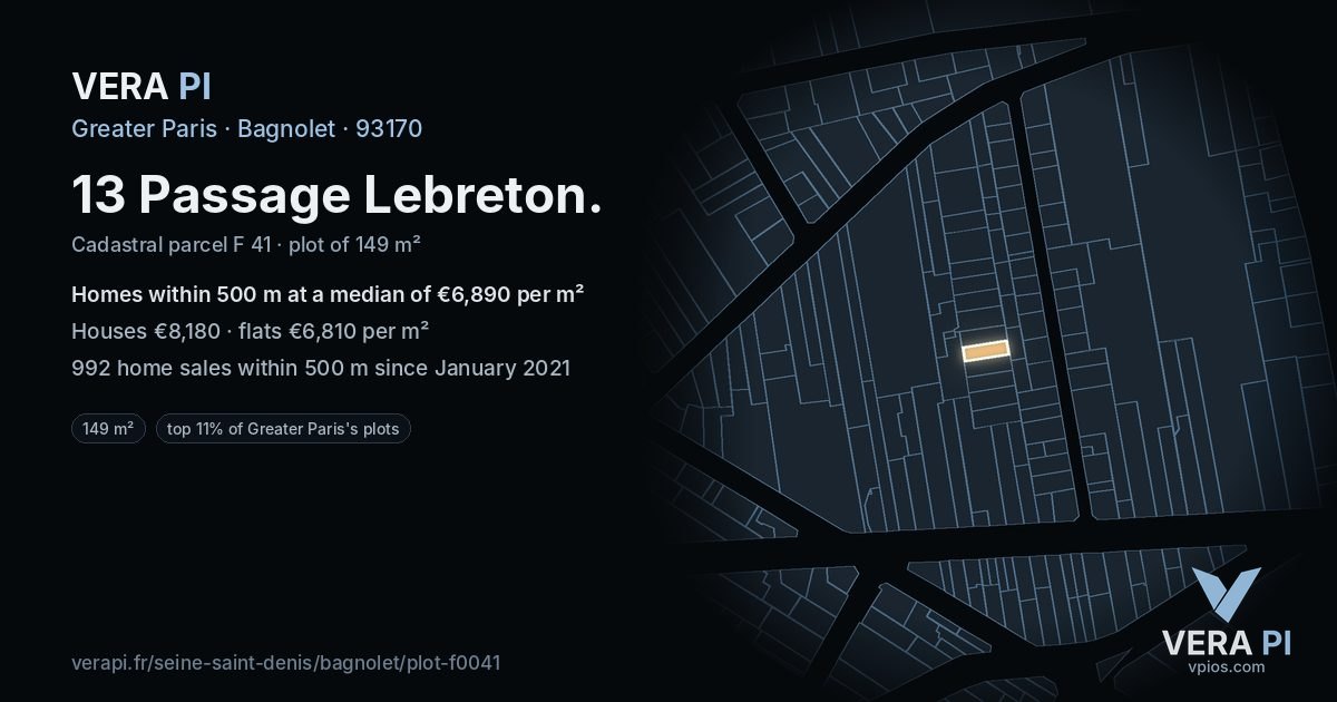 13 Passage Lebreton, Bagnolet at night – the plot lit, the parcels around coloured by the prices near them