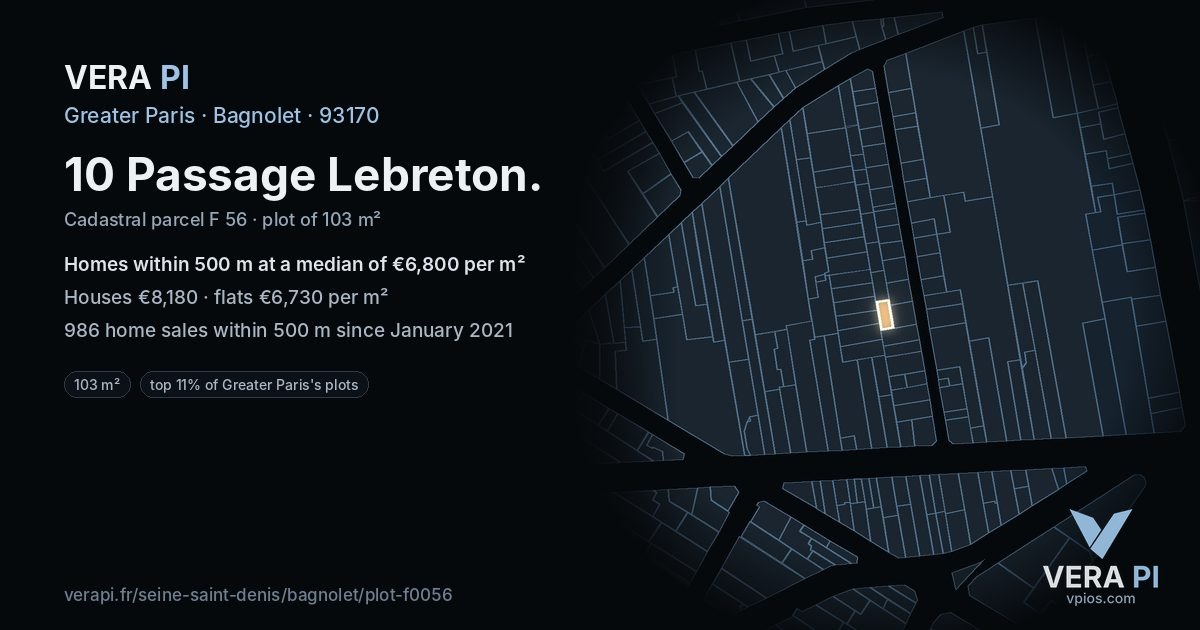 10 Passage Lebreton, Bagnolet at night – the plot lit, the parcels around coloured by the prices near them