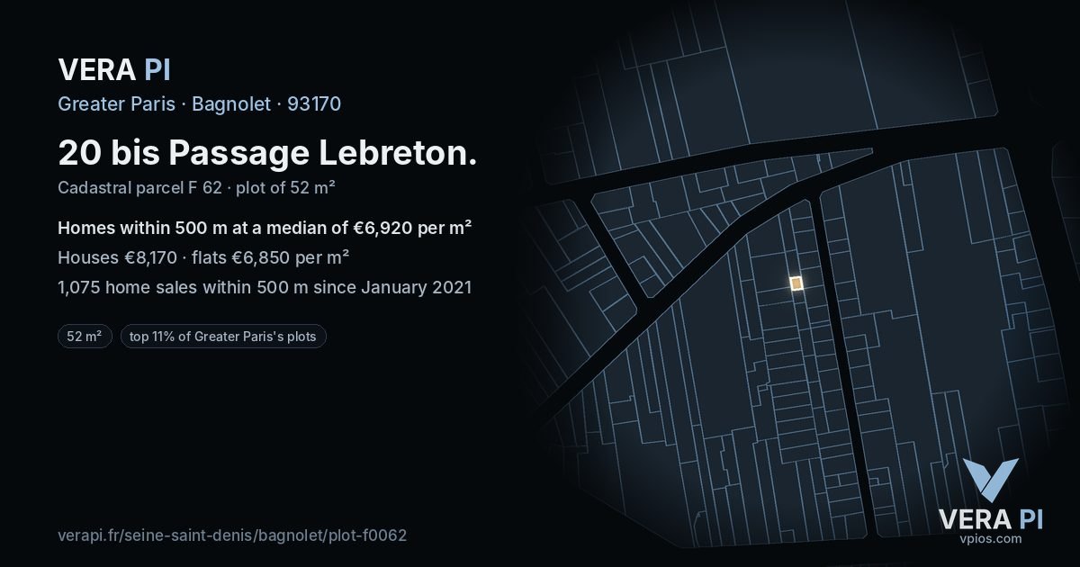 20 bis Passage Lebreton, Bagnolet at night – the plot lit, the parcels around coloured by the prices near them