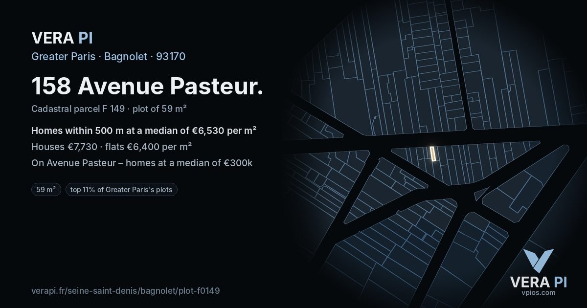 158 Avenue Pasteur, Bagnolet at night – the plot lit, the parcels around coloured by the prices near them