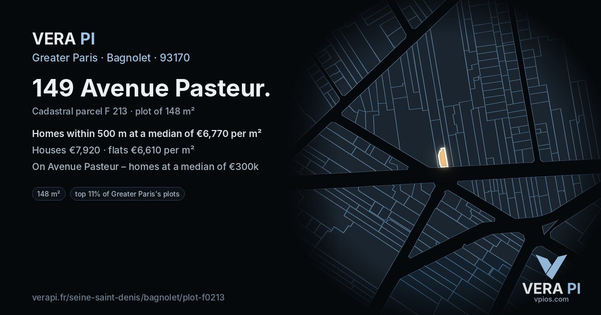 149 Avenue Pasteur, Bagnolet at night – the plot lit, the parcels around coloured by the prices near them