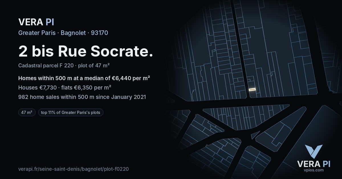 2 bis Rue Socrate, Bagnolet at night – the plot lit, the parcels around coloured by the prices near them