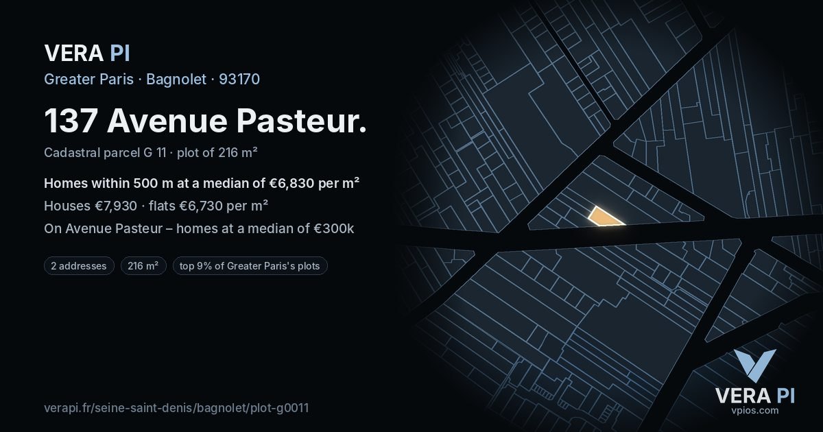 137 Avenue Pasteur, Bagnolet at night – the plot lit, the parcels around coloured by the prices near them