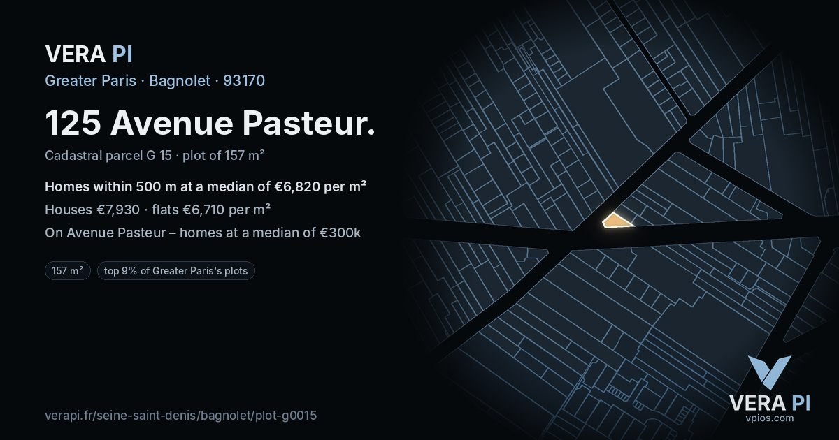 125 Avenue Pasteur, Bagnolet at night – the plot lit, the parcels around coloured by the prices near them