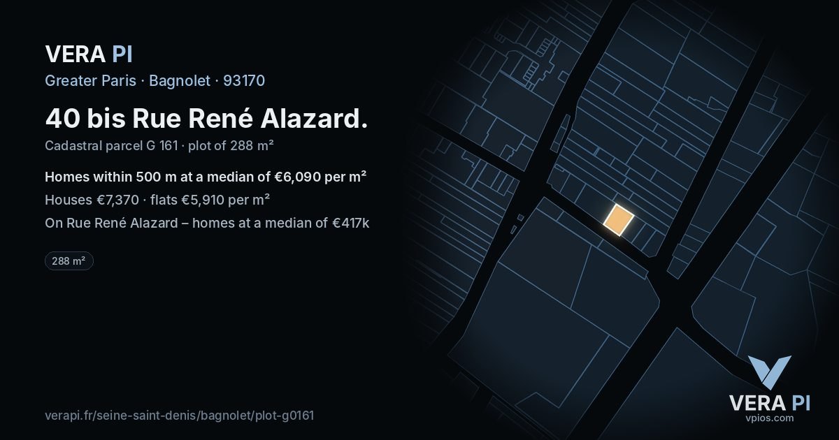 40 bis Rue René Alazard, Bagnolet at night – the plot lit, the parcels around coloured by the prices near them