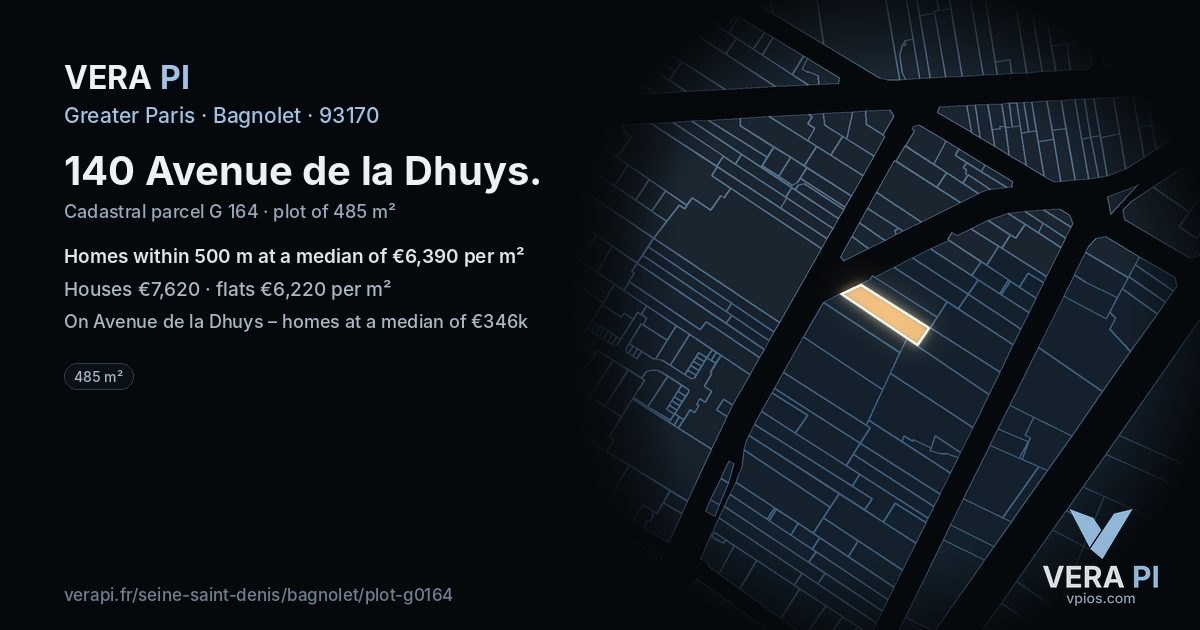 140 Avenue de la Dhuys, Bagnolet at night – the plot lit, the parcels around coloured by the prices near them