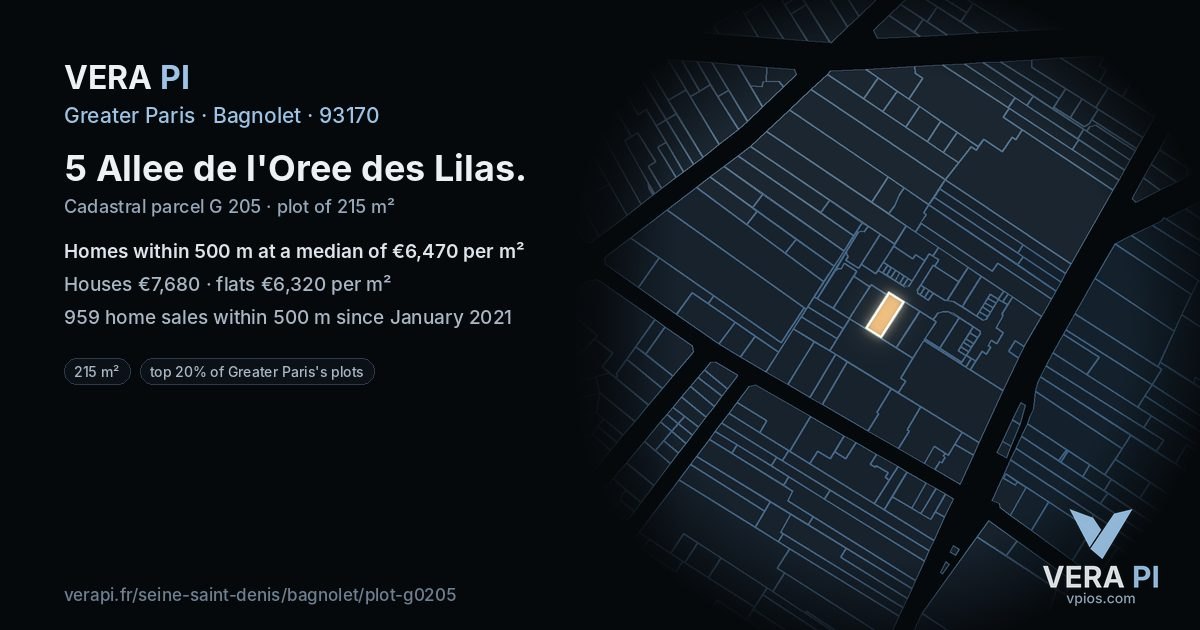 5 Allee de l'Oree des Lilas, Bagnolet at night – the plot lit, the parcels around coloured by the prices near them