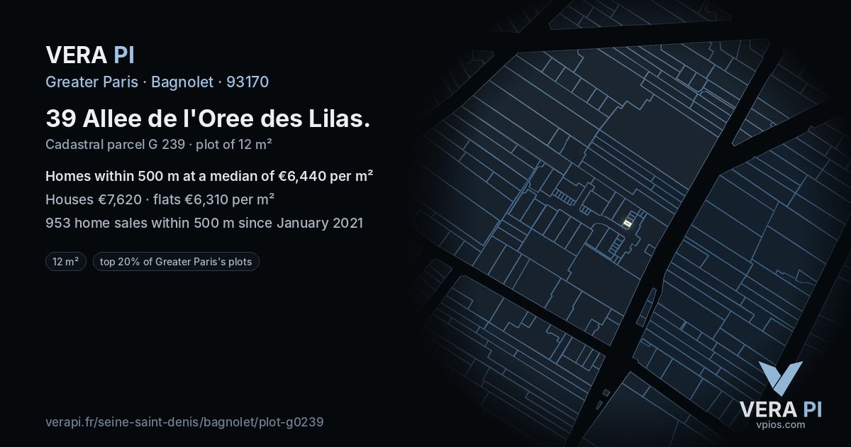 39 Allee de l'Oree des Lilas, Bagnolet at night – the plot lit, the parcels around coloured by the prices near them