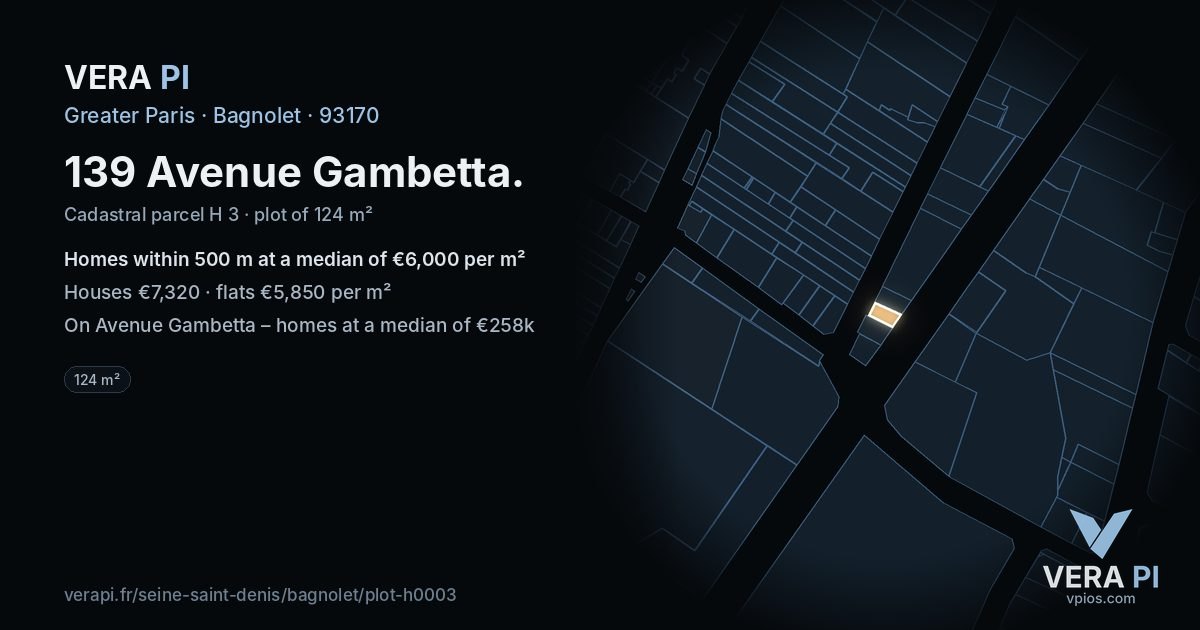 139 Avenue Gambetta, Bagnolet at night – the plot lit, the parcels around coloured by the prices near them