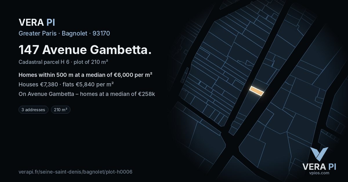 147 Avenue Gambetta, Bagnolet at night – the plot lit, the parcels around coloured by the prices near them