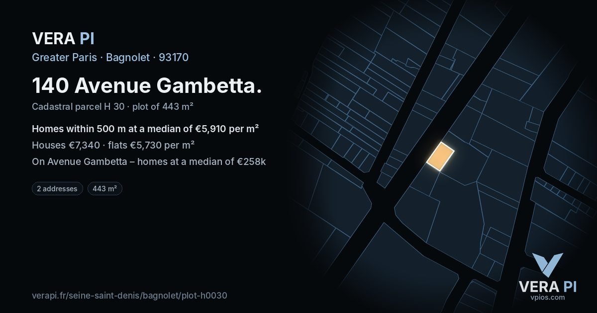 140 Avenue Gambetta, Bagnolet at night – the plot lit, the parcels around coloured by the prices near them