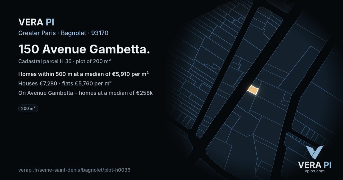 150 Avenue Gambetta, Bagnolet at night – the plot lit, the parcels around coloured by the prices near them