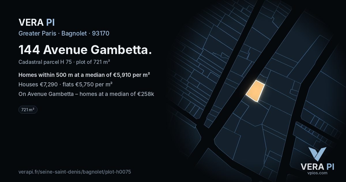 144 Avenue Gambetta, Bagnolet at night – the plot lit, the parcels around coloured by the prices near them