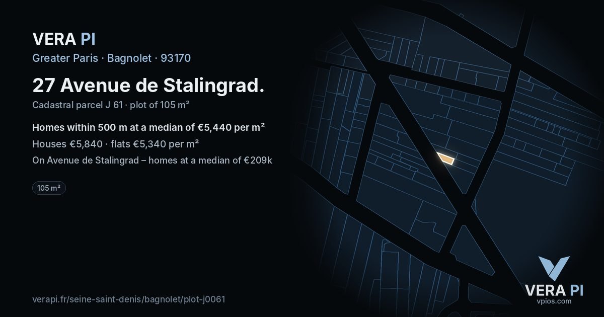 27 Avenue de Stalingrad, Bagnolet at night – the plot lit, the parcels around coloured by the prices near them