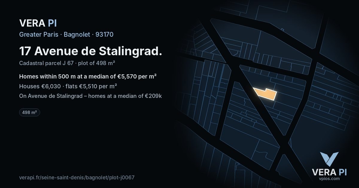 17 Avenue de Stalingrad, Bagnolet at night – the plot lit, the parcels around coloured by the prices near them