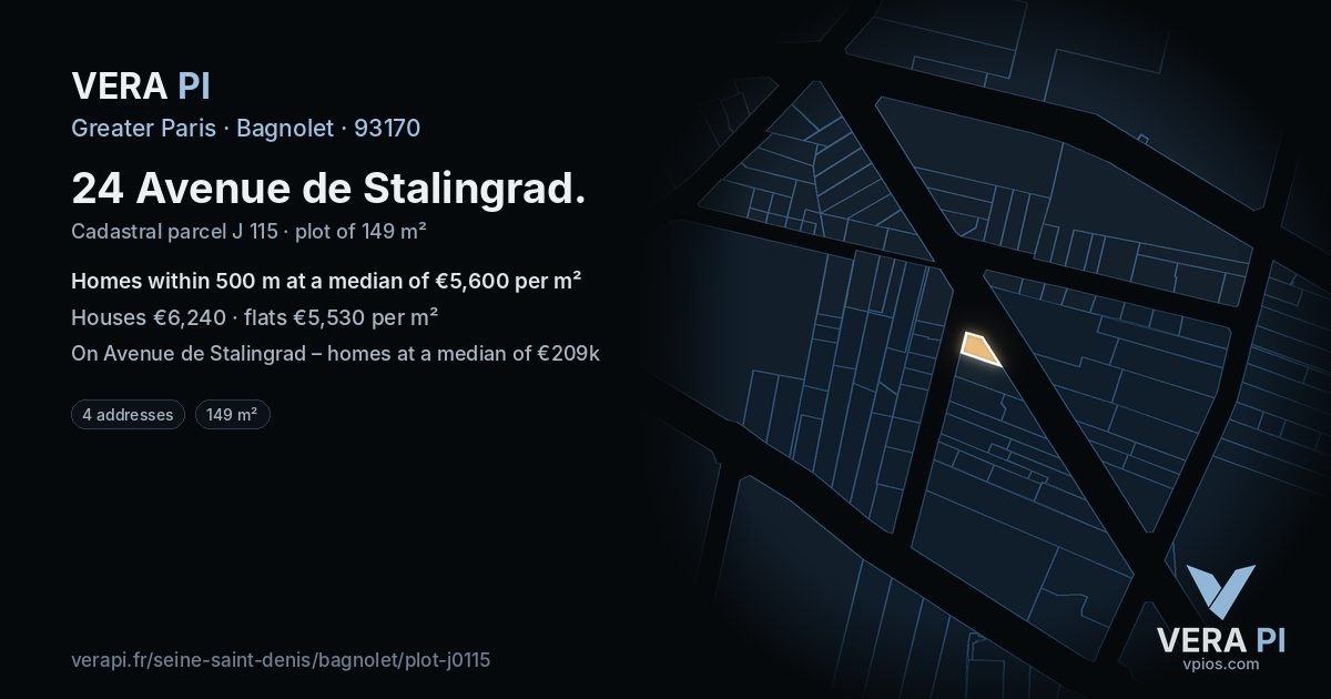 24 Avenue de Stalingrad, Bagnolet at night – the plot lit, the parcels around coloured by the prices near them