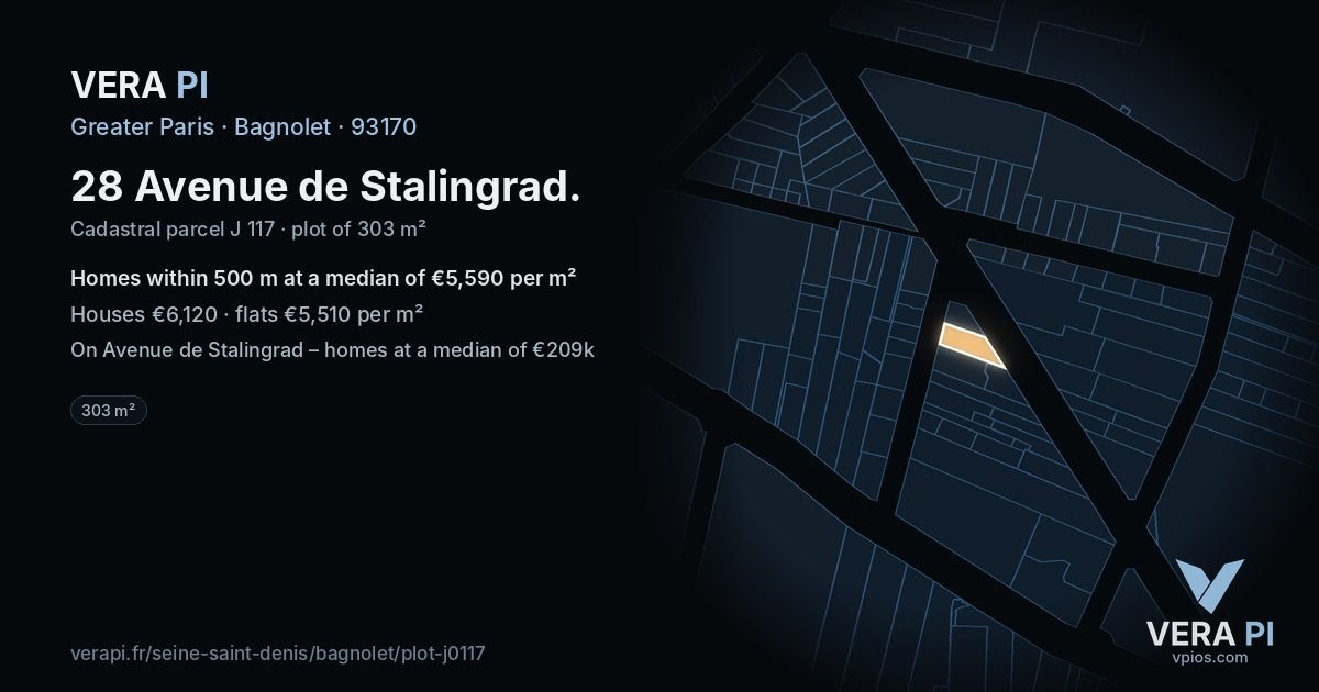 28 Avenue de Stalingrad, Bagnolet at night – the plot lit, the parcels around coloured by the prices near them