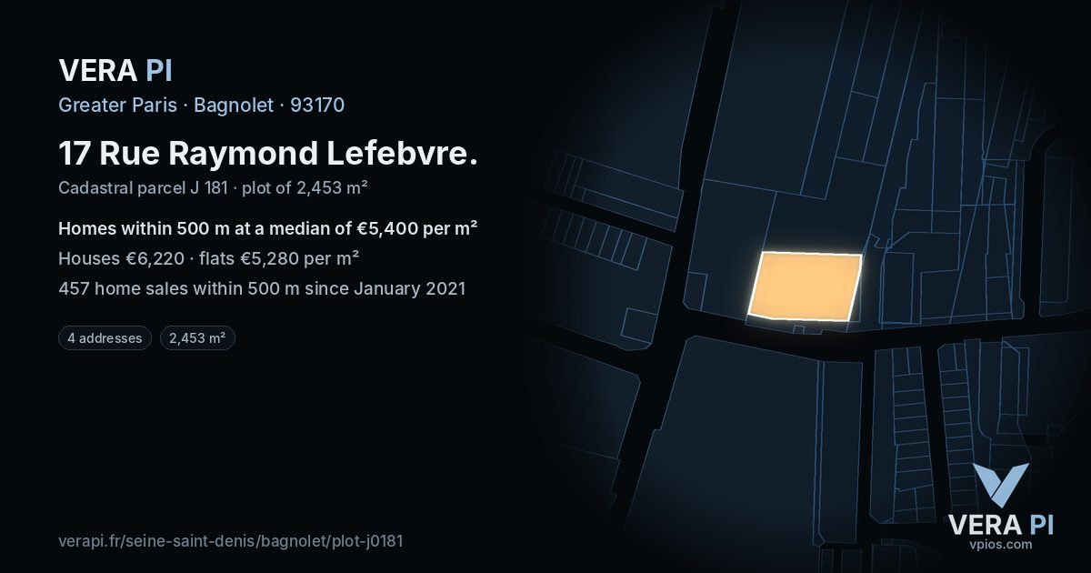 17 Rue Raymond Lefebvre, Bagnolet at night – the plot lit, the parcels around coloured by the prices near them