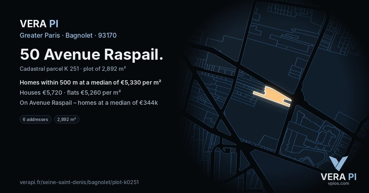 50 Avenue Raspail, Bagnolet at night – the plot lit, the parcels around coloured by the prices near them
