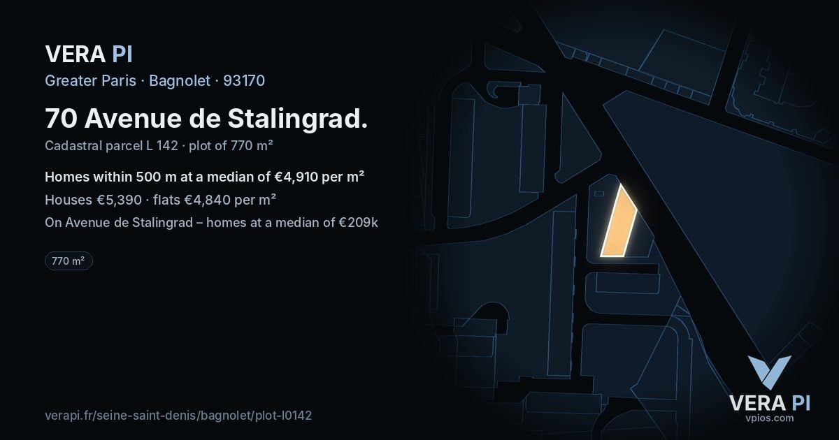 70 Avenue de Stalingrad, Bagnolet at night – the plot lit, the parcels around coloured by the prices near them